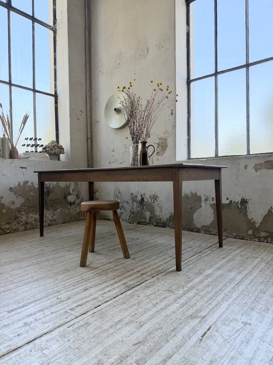 Table de ferme chêne pieds fuseaux 1950