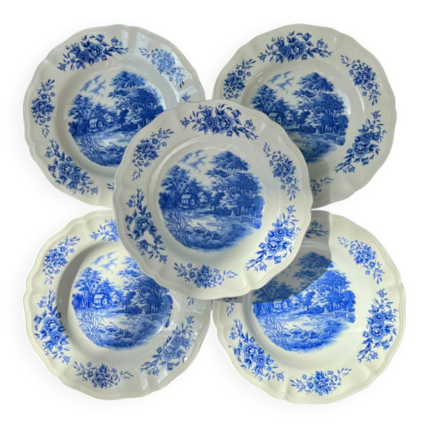 Assiettes creuses Sarreguemines modèle Romantic, décor bleu
