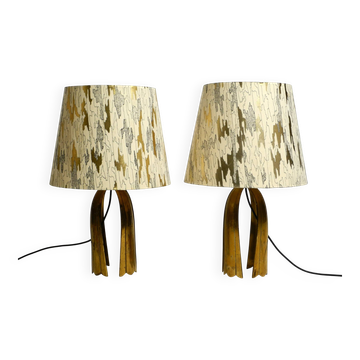 Pair of large extraordinary heavy Mid Century brass table lamps