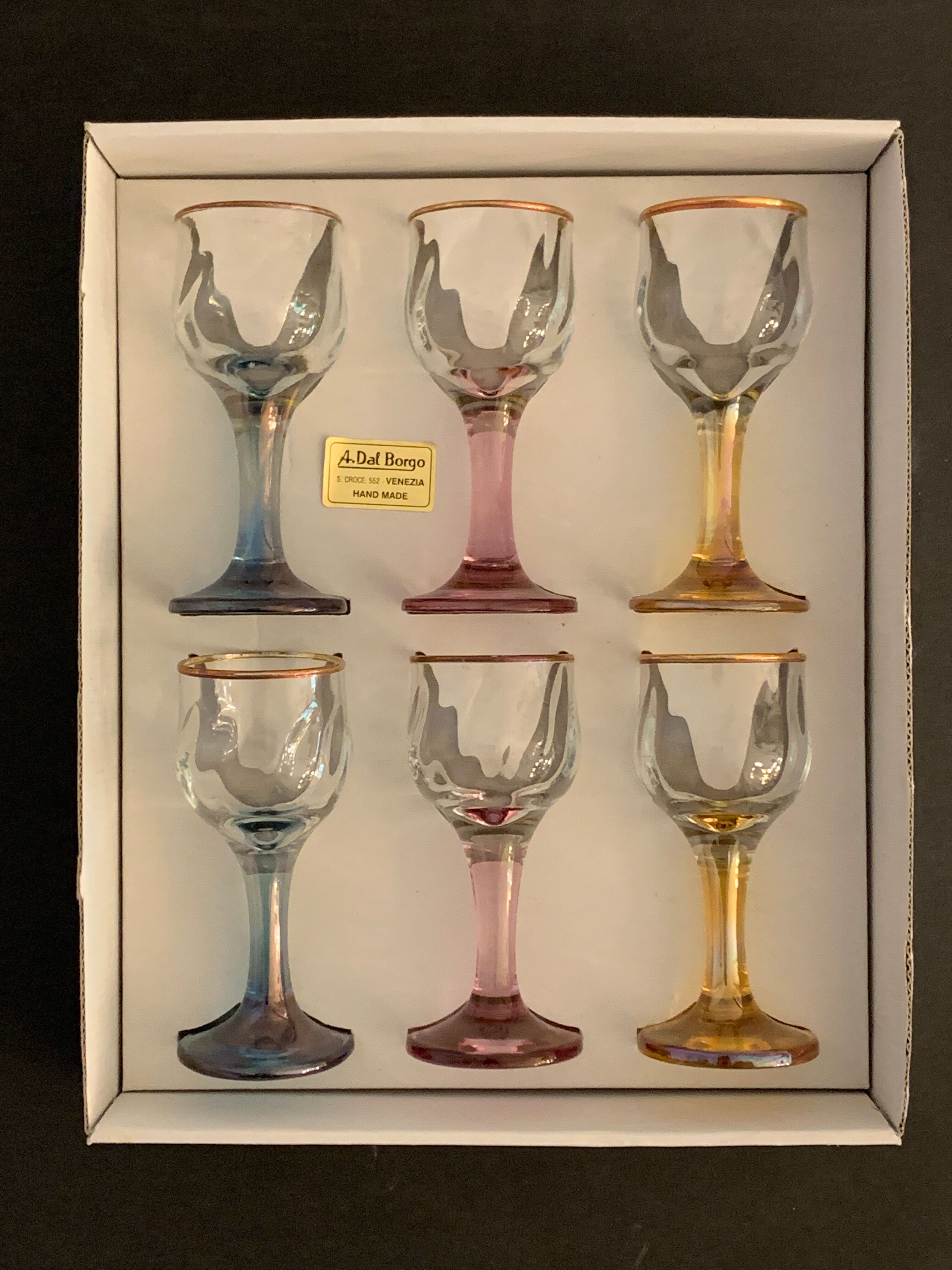 6 verres à digestif soufflés verrerie italienne Venise, Murano, A. Dal Borgo
