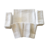 Damask tablecloth and its 12 towels embroidered Monogram SC floral Damascus