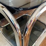 Coffee table chrome metal and smoked glass