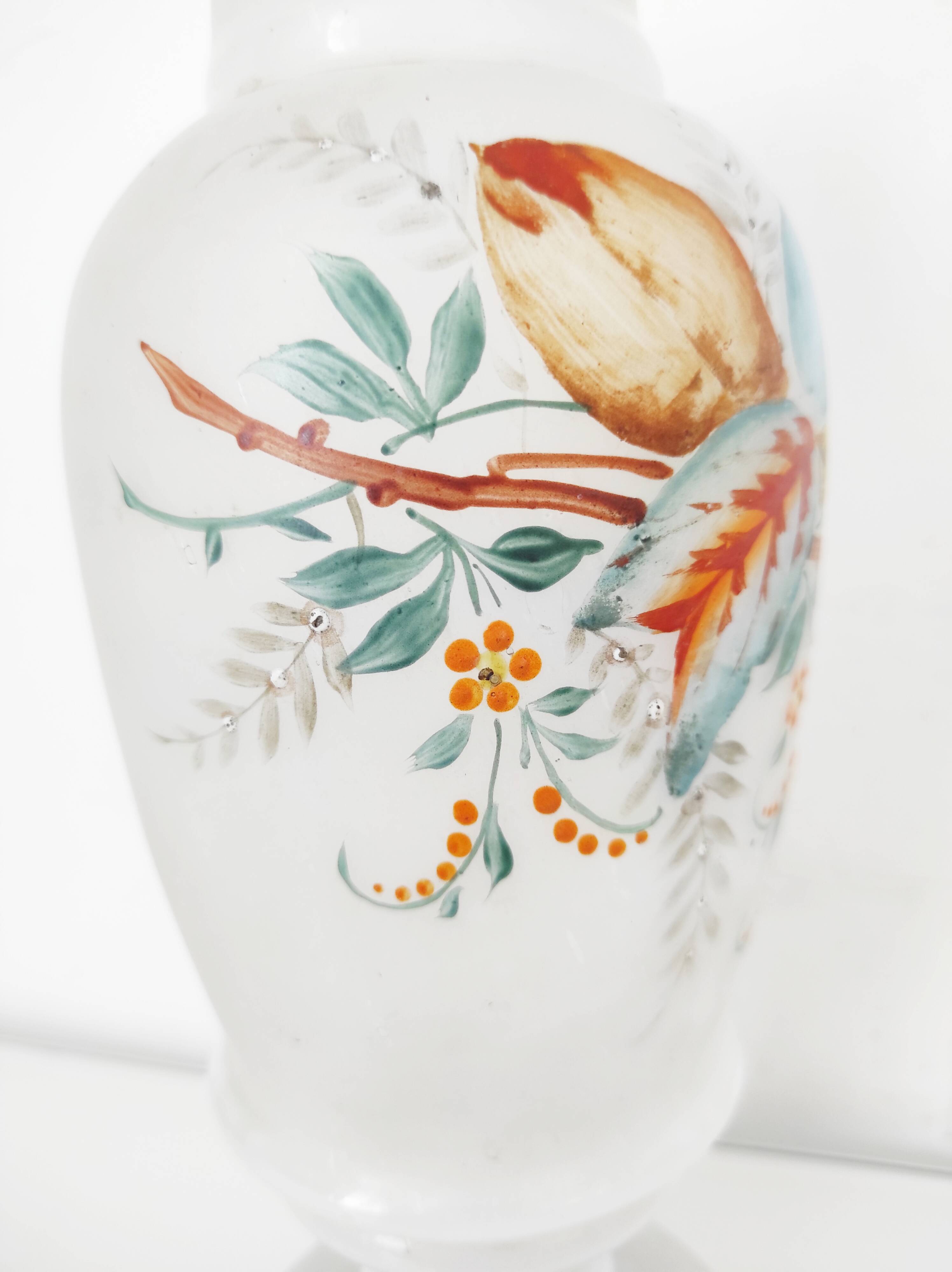 Opaline glass vase with hand-painted flowers, 1900