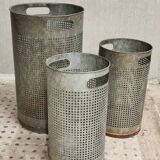 Vintage set of perforated metal waste bins