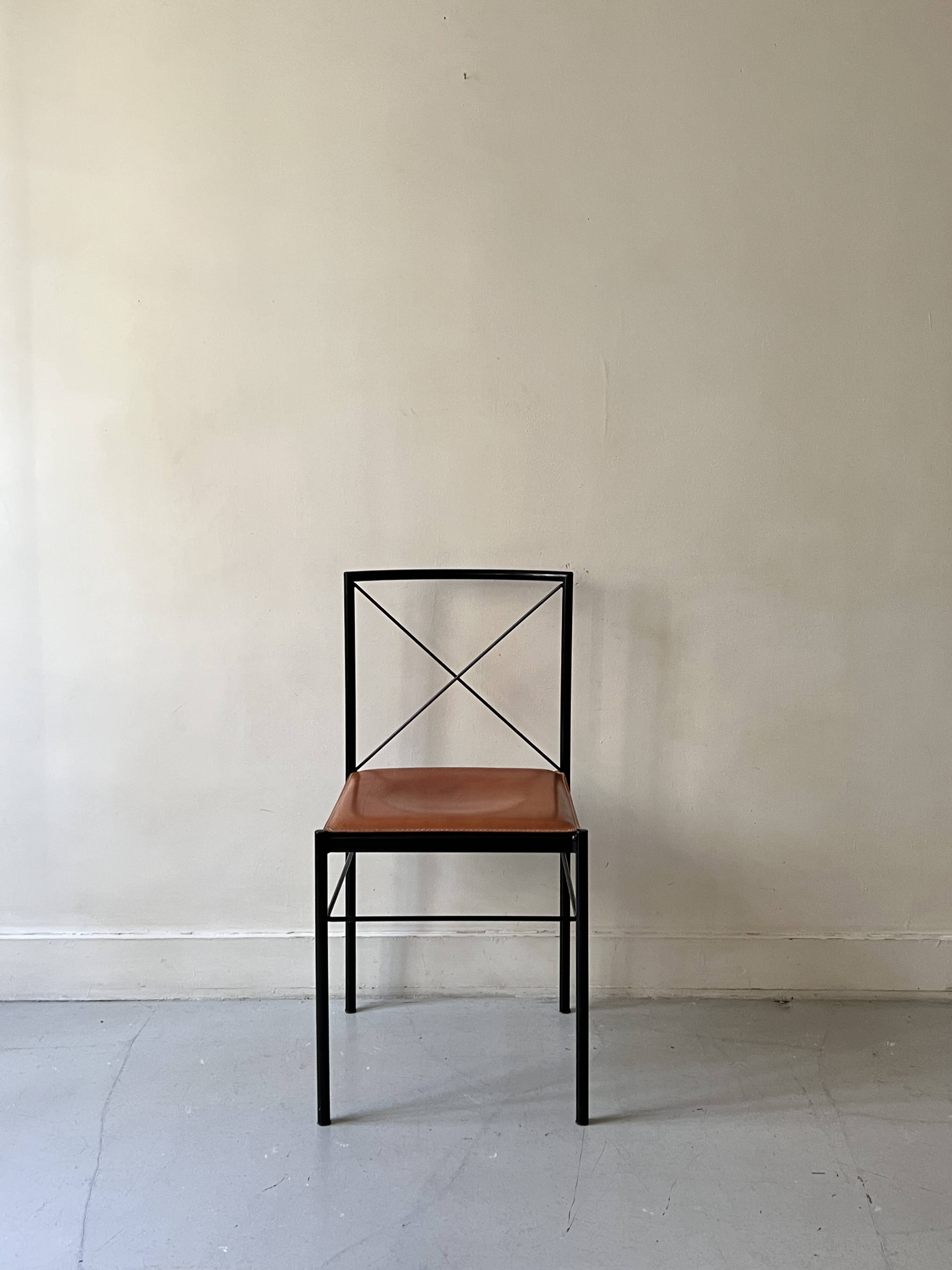 Set of 4 designer chairs in metal and cognac leather by Arrben Italy