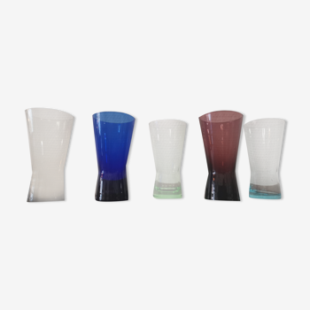 Lot de 5 verres apéritifs colorés vintage année 60/70