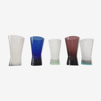 Set of 5 colorful aperitif glasses vintage year 60/70