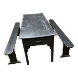 Old painted farmhouse table and 2 shabby chic benches