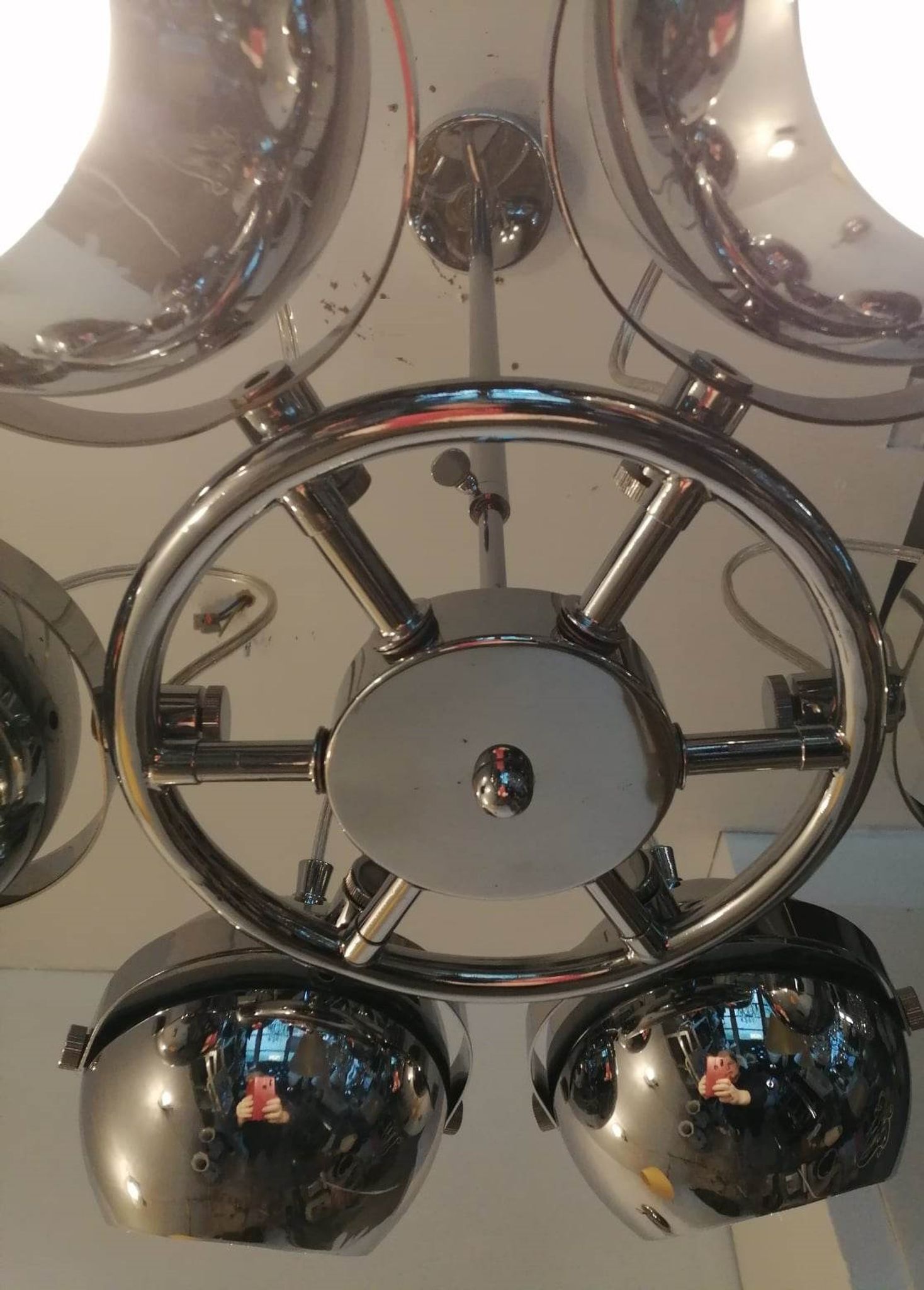 Lustre 70/80," present time", 6 globes chromés