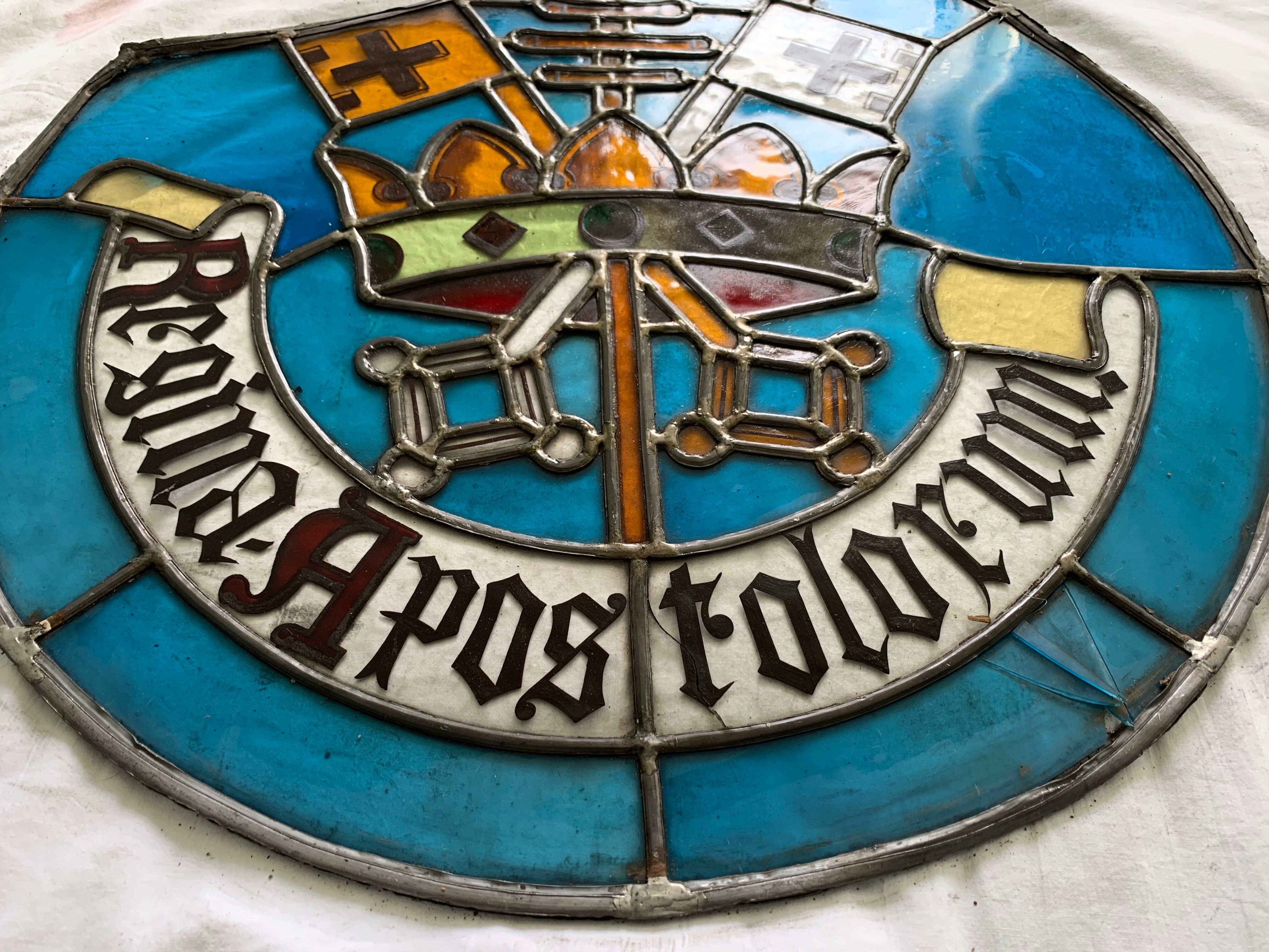 Old glass glass medallion crown handmade cross Lorraine keys