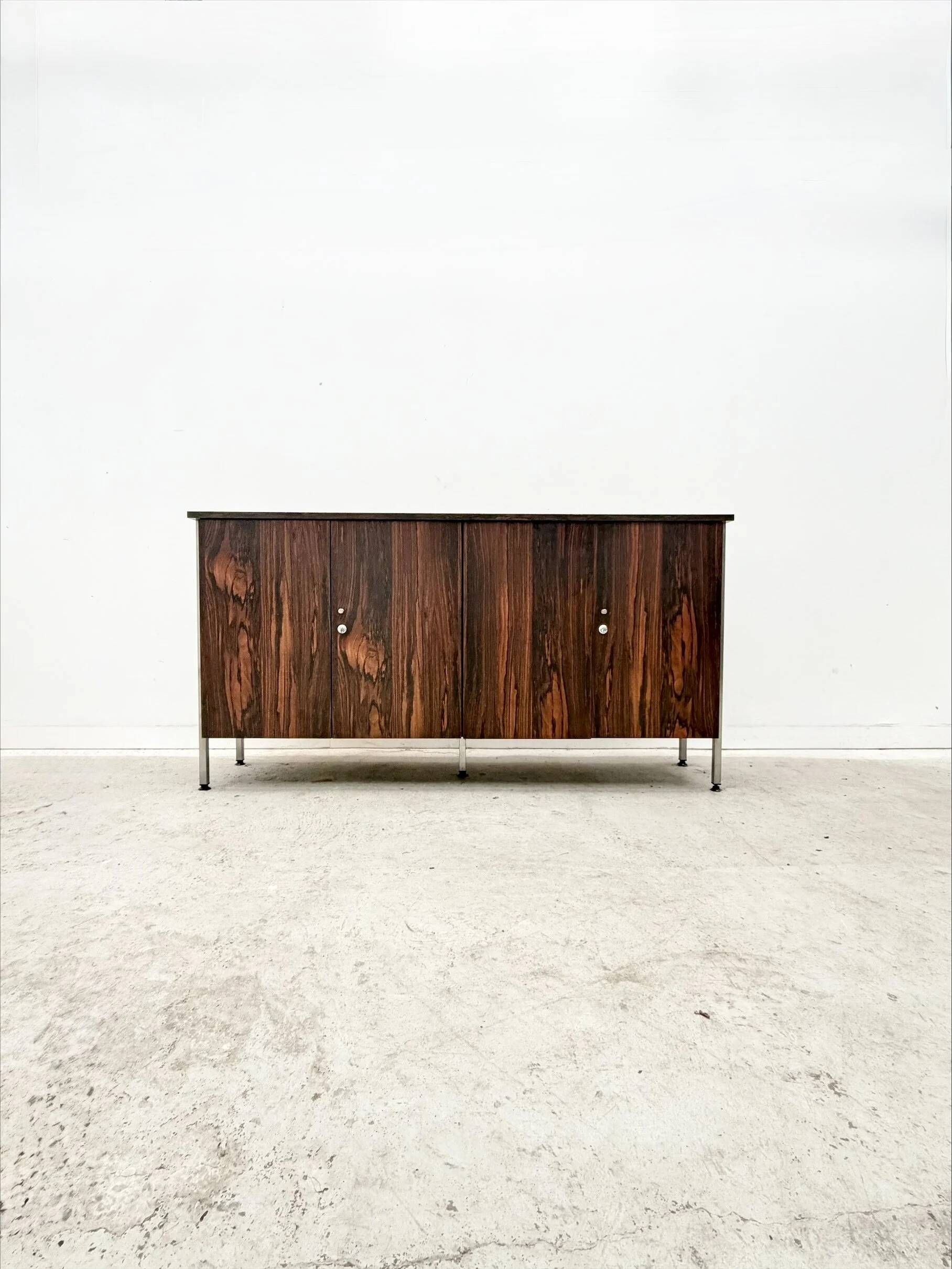 Enfilade in formica imitation rosewood with a chrome base, 1970.