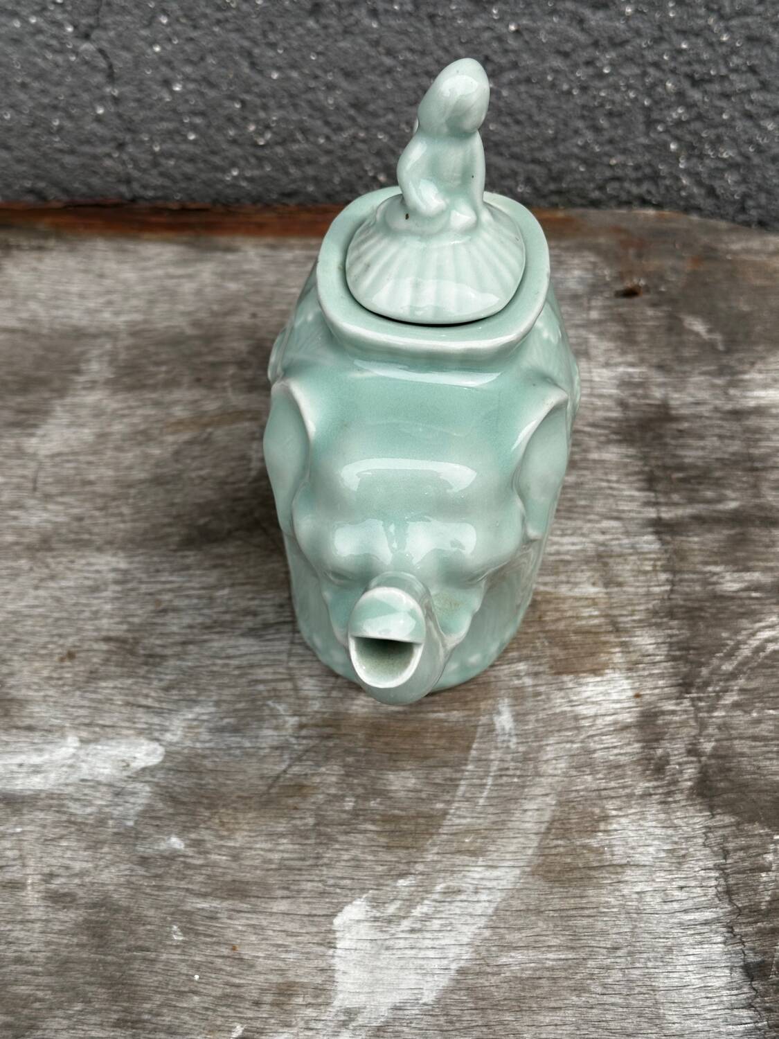 Vintage Chinese Porcelain Teapot - Elephant and Girl on Lid