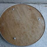 Plateau rond Art Déco, miroir et tour aluminium, 2 poignées bois