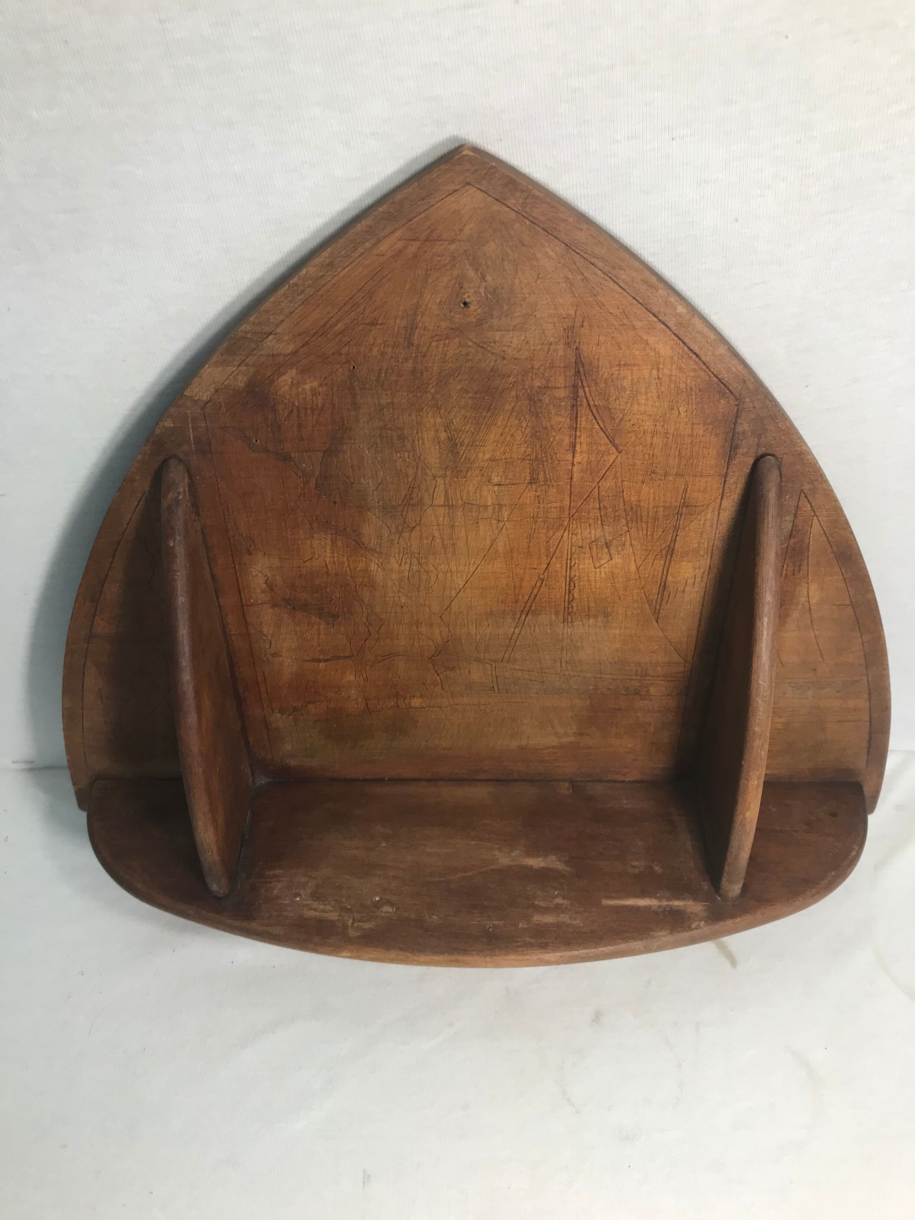 Wall shelf wooden seaside scene engraved