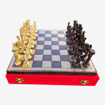 Brass Chess Board with Greek-Roman Chess Pieces - 14x14