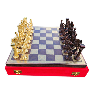 Brass Chess Board with Greek-Roman Chess Pieces - 14x14
