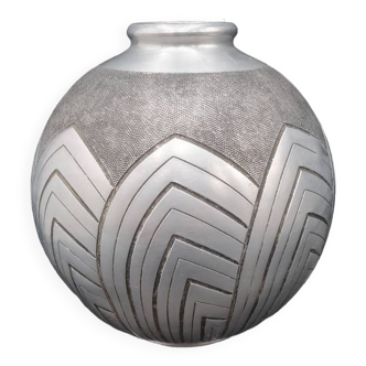 Art Deco aluminum ball vase, signed Art-Gout