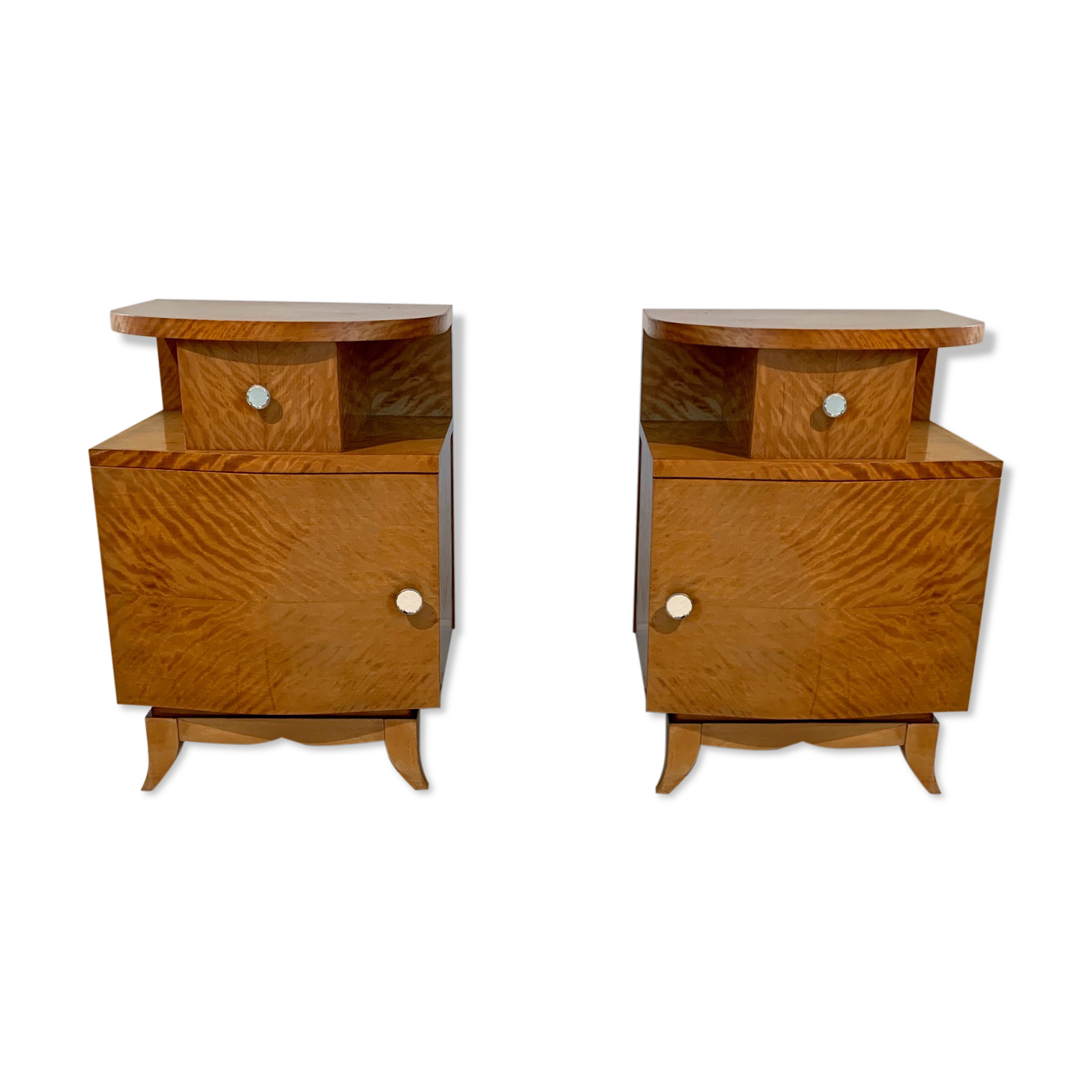 Pair of art deco bedsides in lemon tree magnifying glass