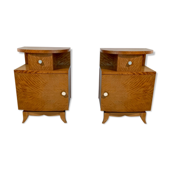 Pair of art deco bedsides in lemon tree magnifying glass