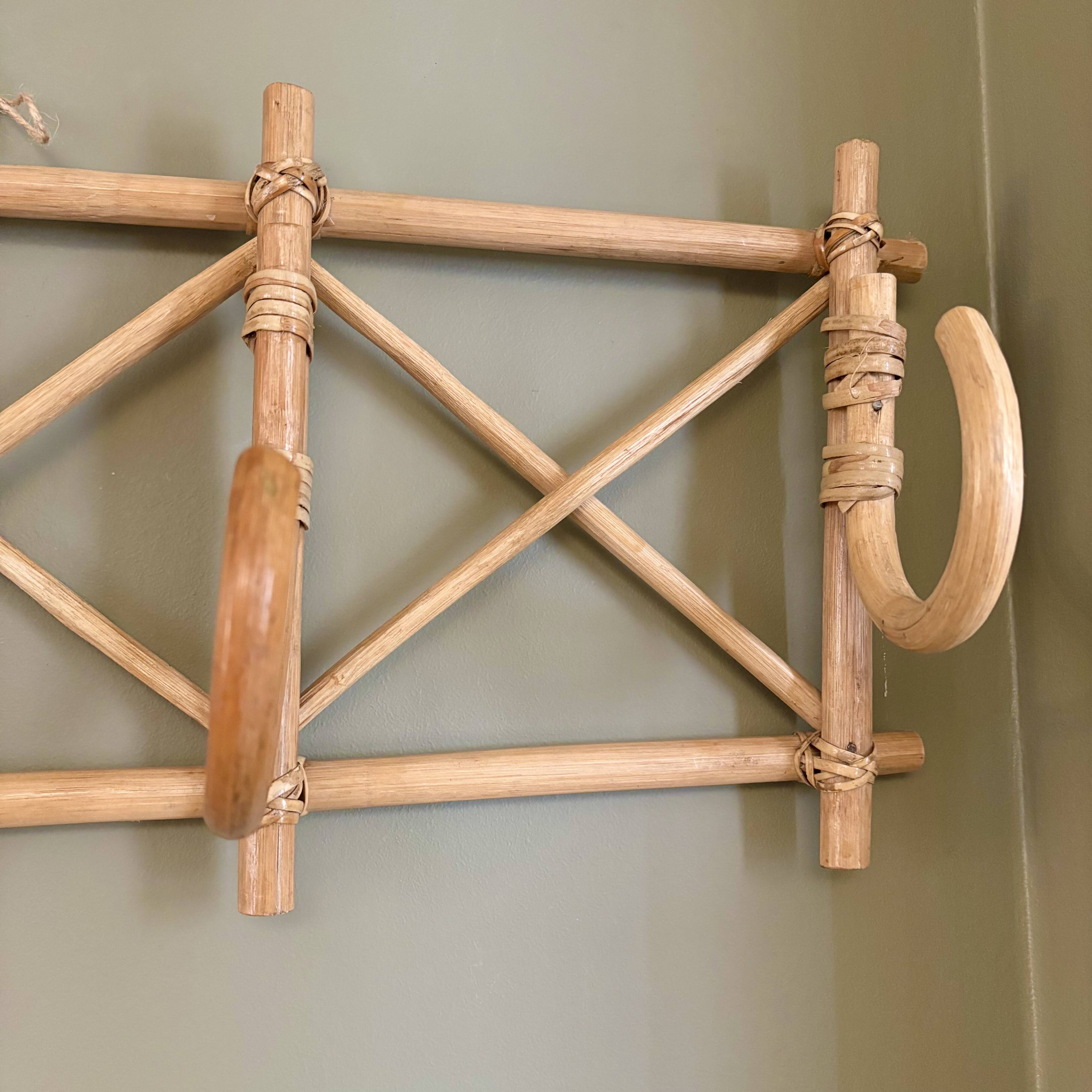 Vintage rattan wall coat rack