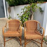 Pair of vintage rattan armchairs 1960