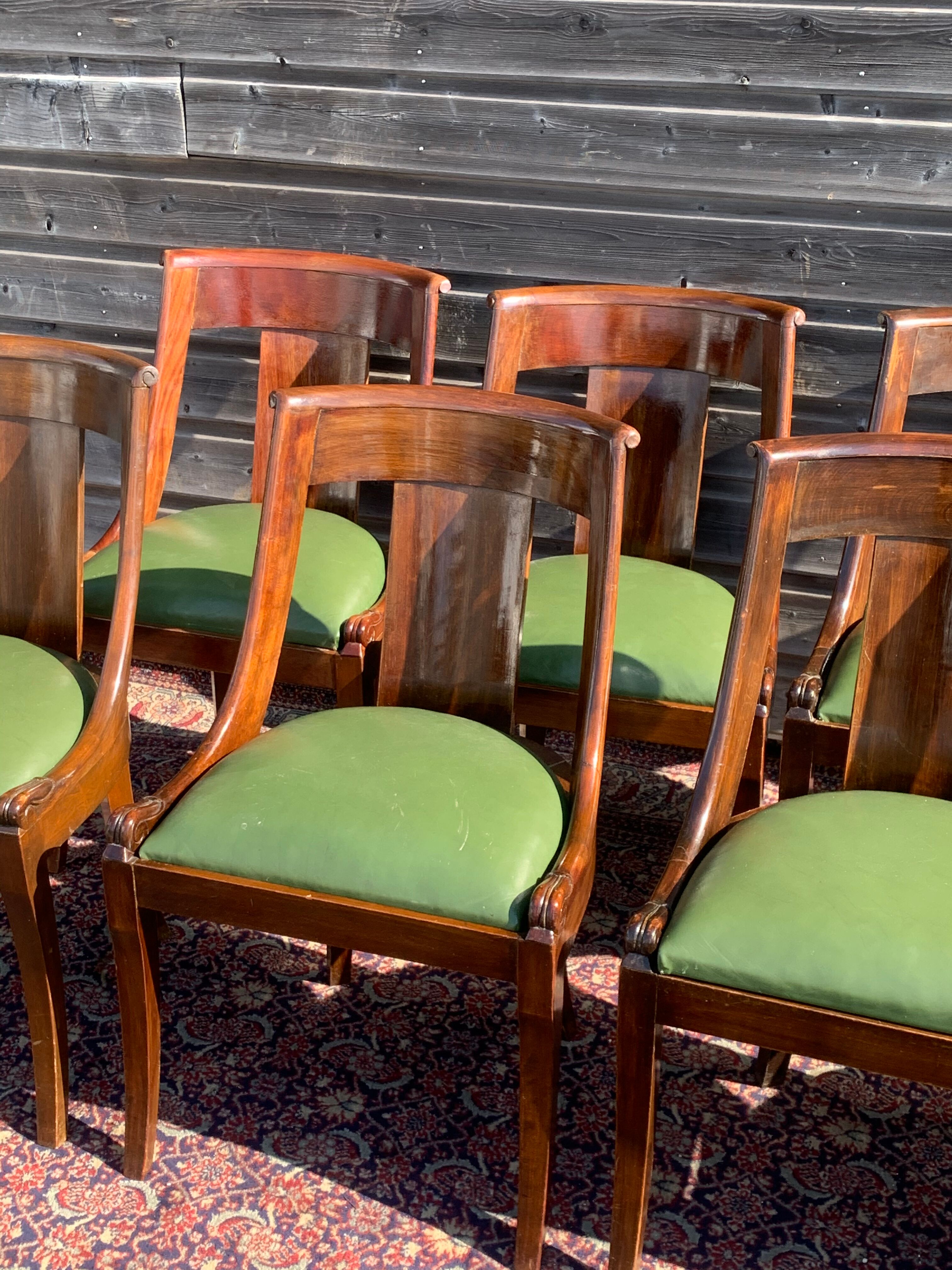 Series of eight gondola chairs empire mahogany era 1900