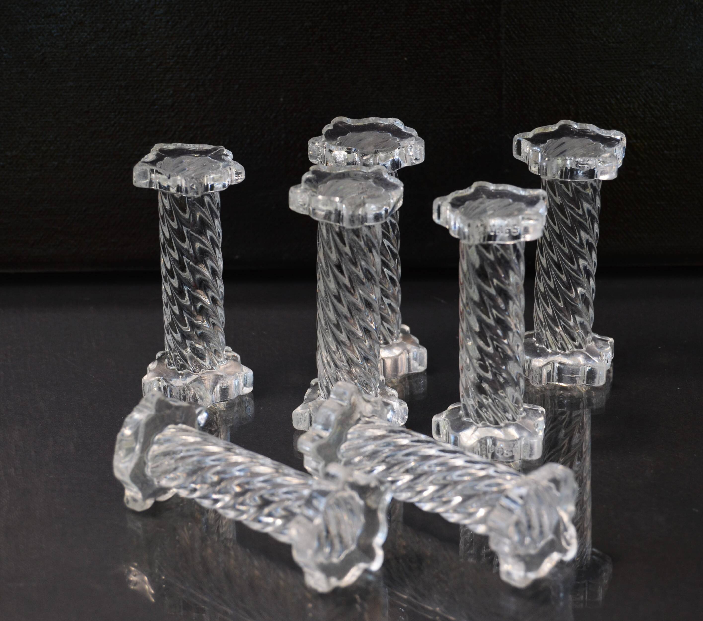 Lot of 5+2 Mid Century Twisted Knife Rests Cristallerie de Sevres Crystal Depose