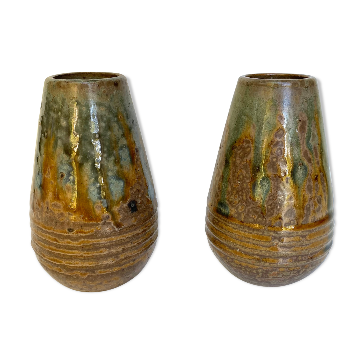 Enamelled stoneware vases