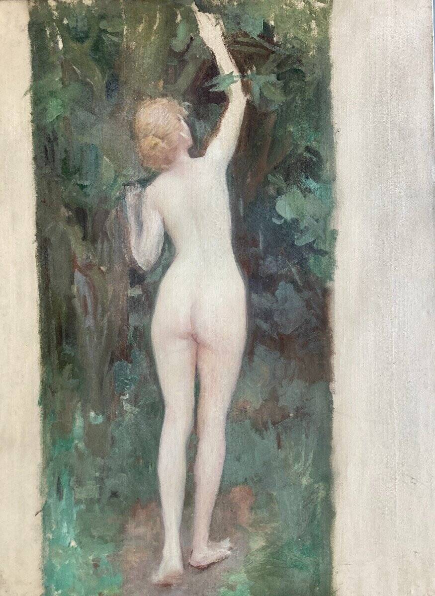 Grande étude de peinture à l'huile représentant un nu féminin vers 1900