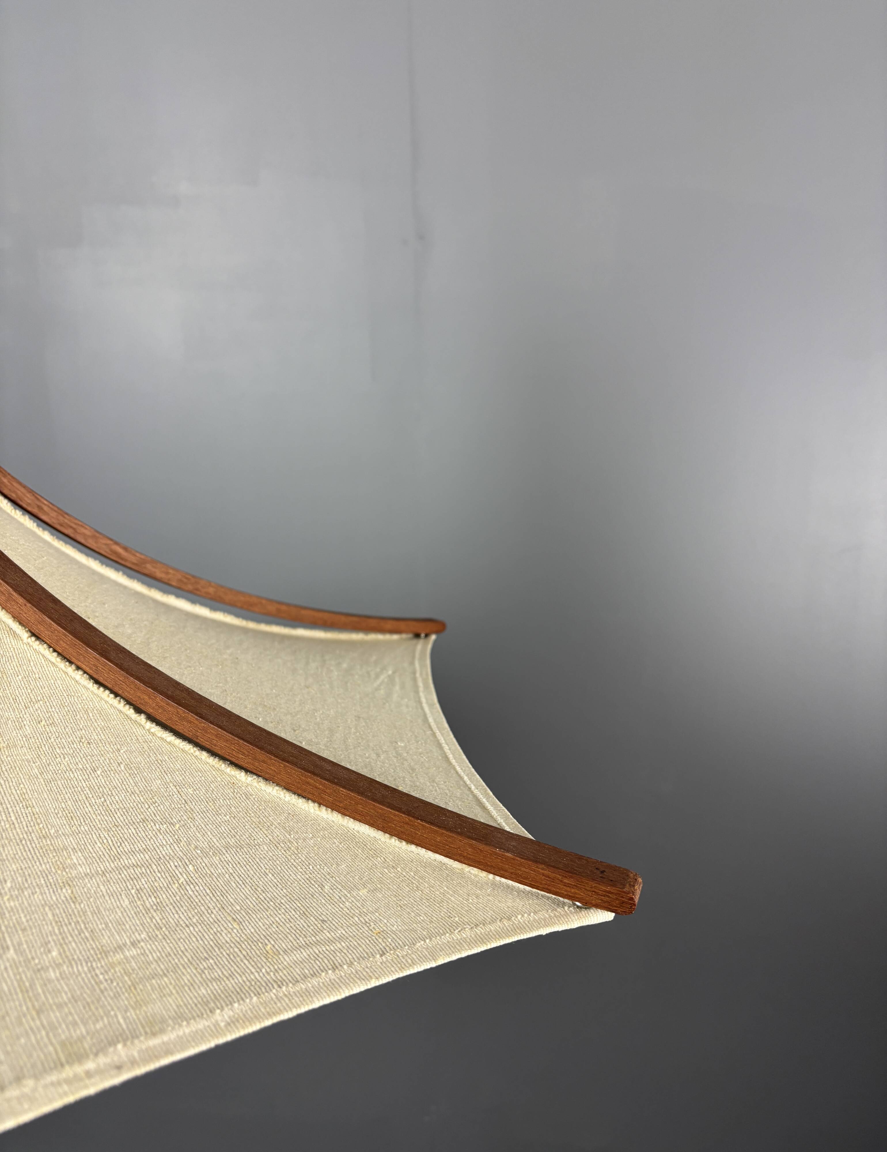 Teak And Linen Umbrella Counter Balance Pendant By Domus, 1970s