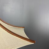 Teak And Linen Umbrella Counter Balance Pendant By Domus, 1970s