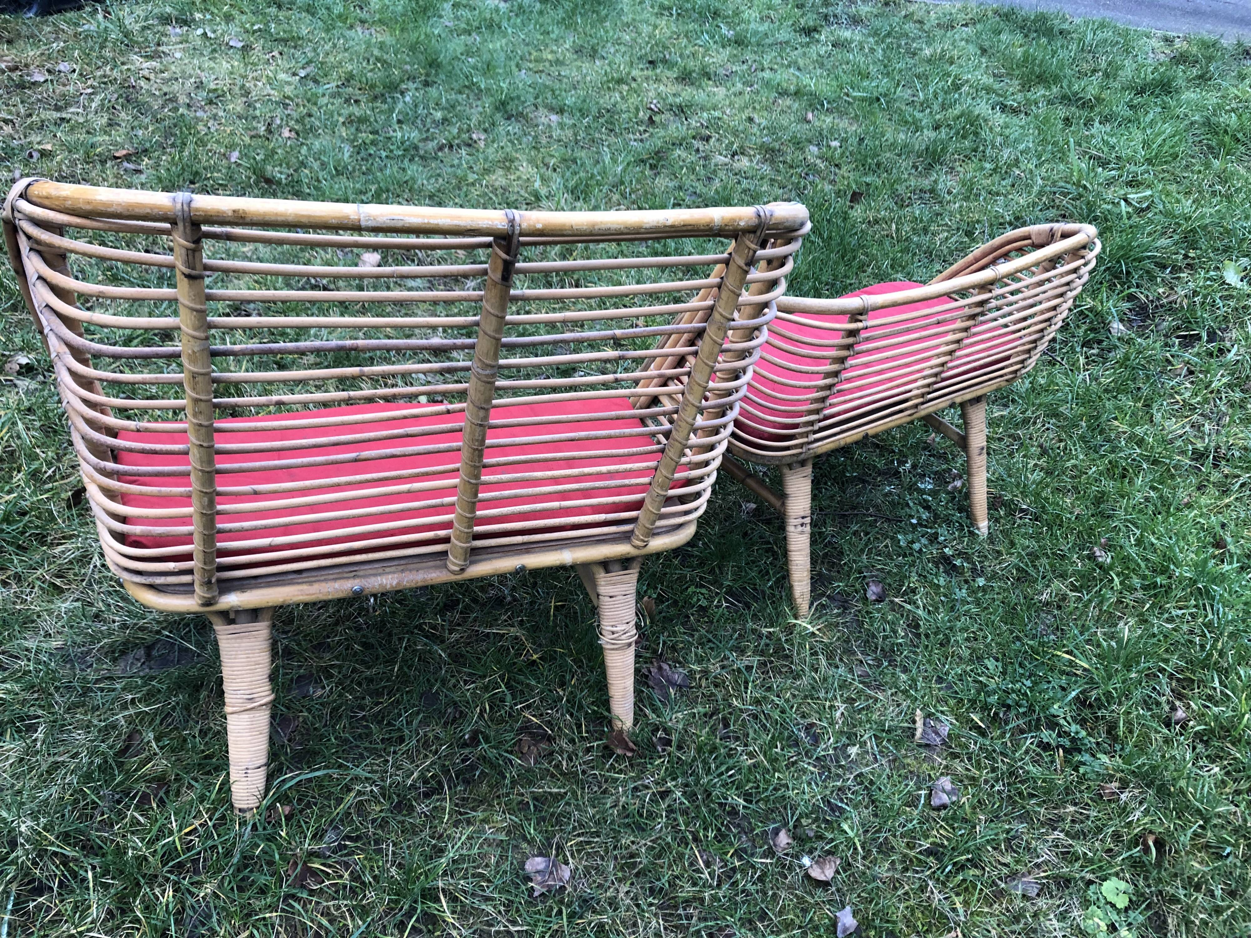 Bamboo rattan benches for kids vintage 60s