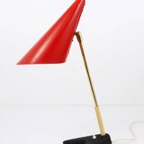 Red brass table lamp in the style of J.T. Kalmar, mid-century, Vienna, Austria, 1950s.