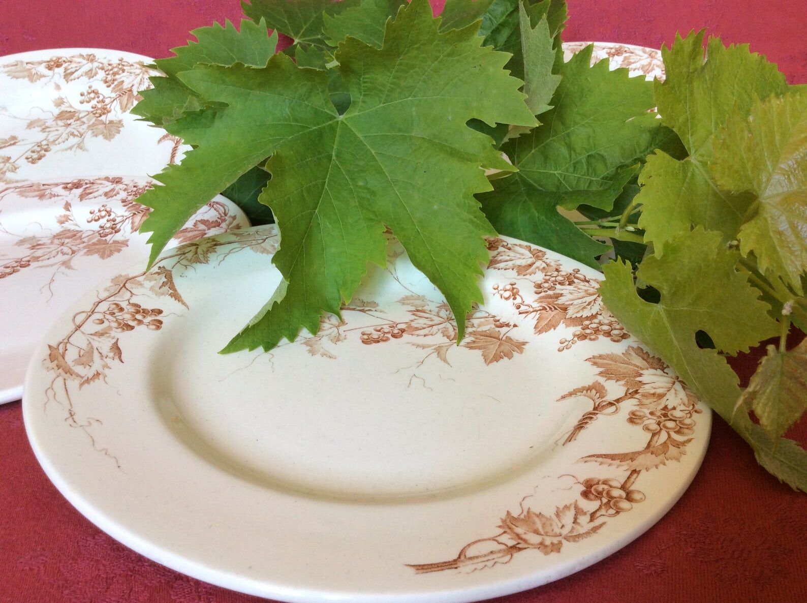 Set of 4 plates of old flat earth iron decor of vine leaf