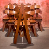 Vintage mid century brutalist solid oak dining chairs, 70