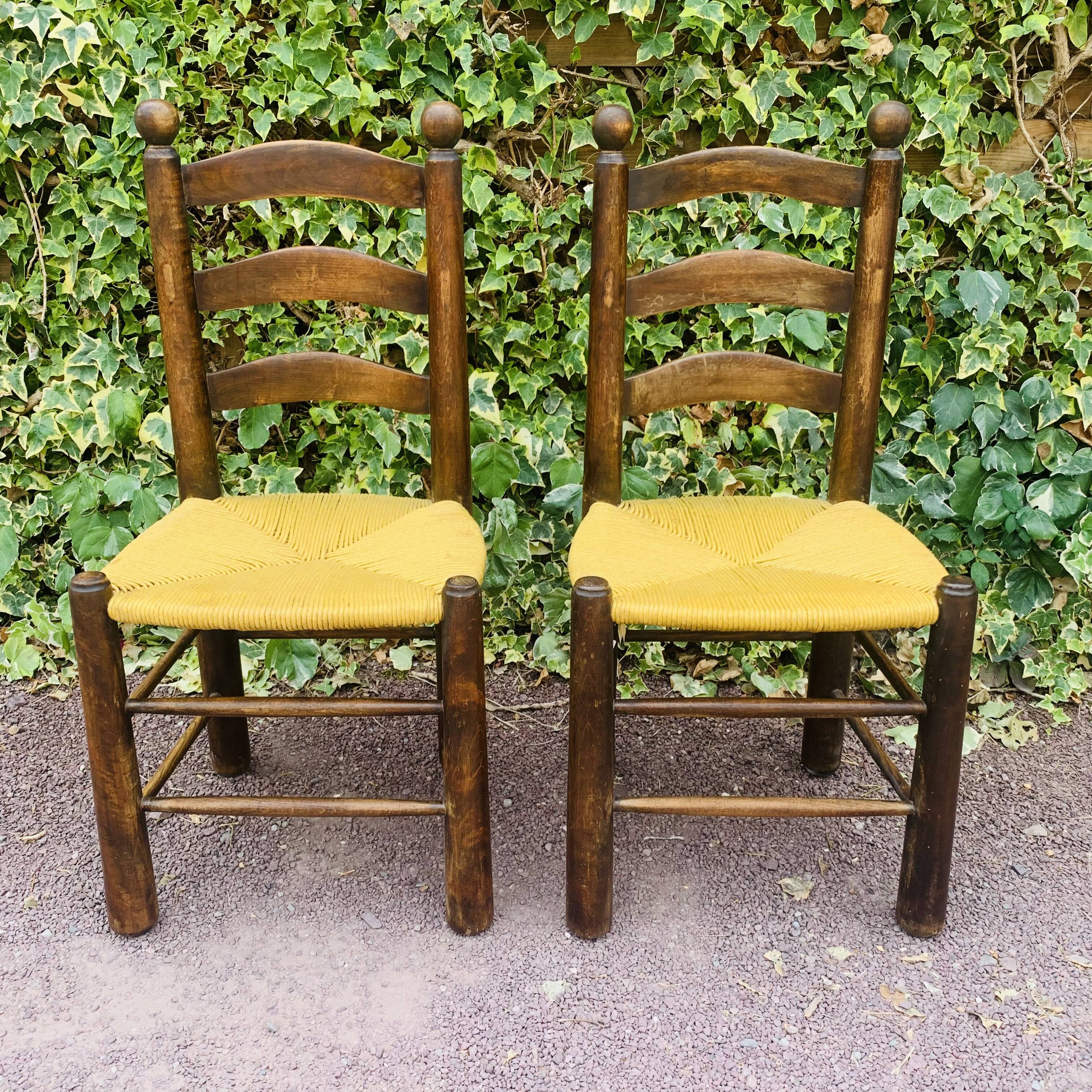 Paire de chaises bois et paille