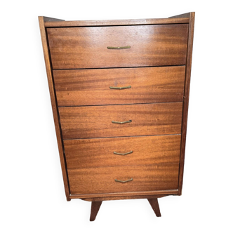 Vintage teak chest of drawers from the 60s with 5 drawers