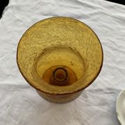 Photophore in bubble glass and hand-blown golden yellow signed vintage biot
