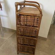 Cabinet / chest of drawers 4 drawers in rattan & vintage bamboo