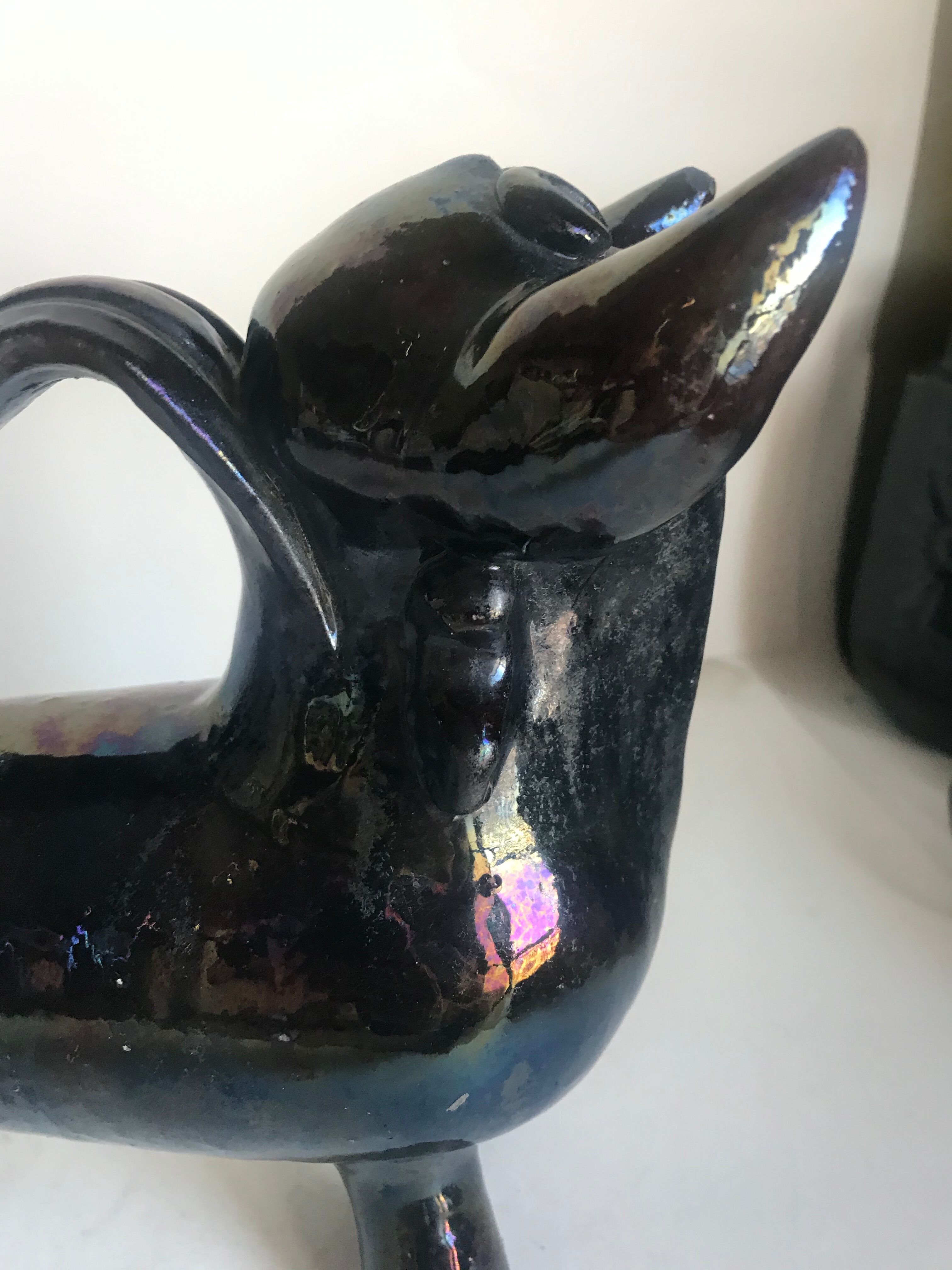 Pitcher forms Taurus terracotta glazed black vintage 60s black decoration