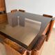 Square coffee table in solid wood and smoked glass – 70s