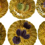 Set of 6 dessert plates in barbotine various fruits sarreguemines france