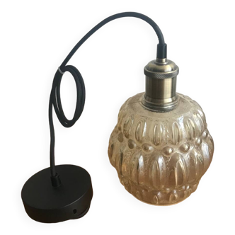 Vintage Lightly Smoked Glass Globe Pendant Light Electrical System New