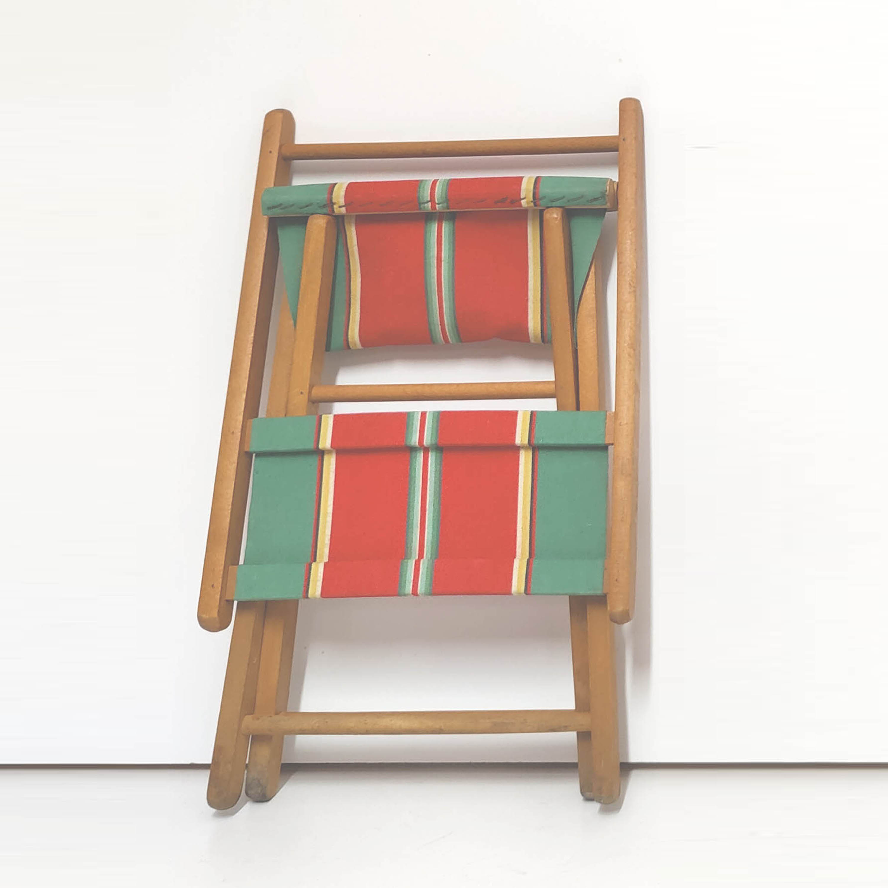 Folding chair seaside 50s wood and canvas bayadère