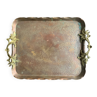 Hammered copper tray and bronze handles
