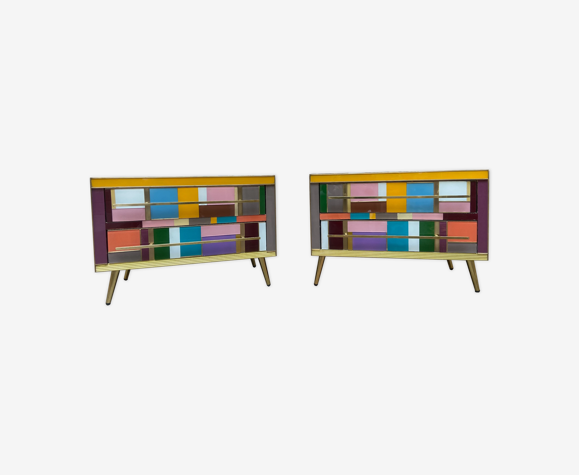 Pair of colored glass bedside tables - Italy - 80s