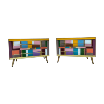 Pair of colored glass bedside tables - Italy - 80s