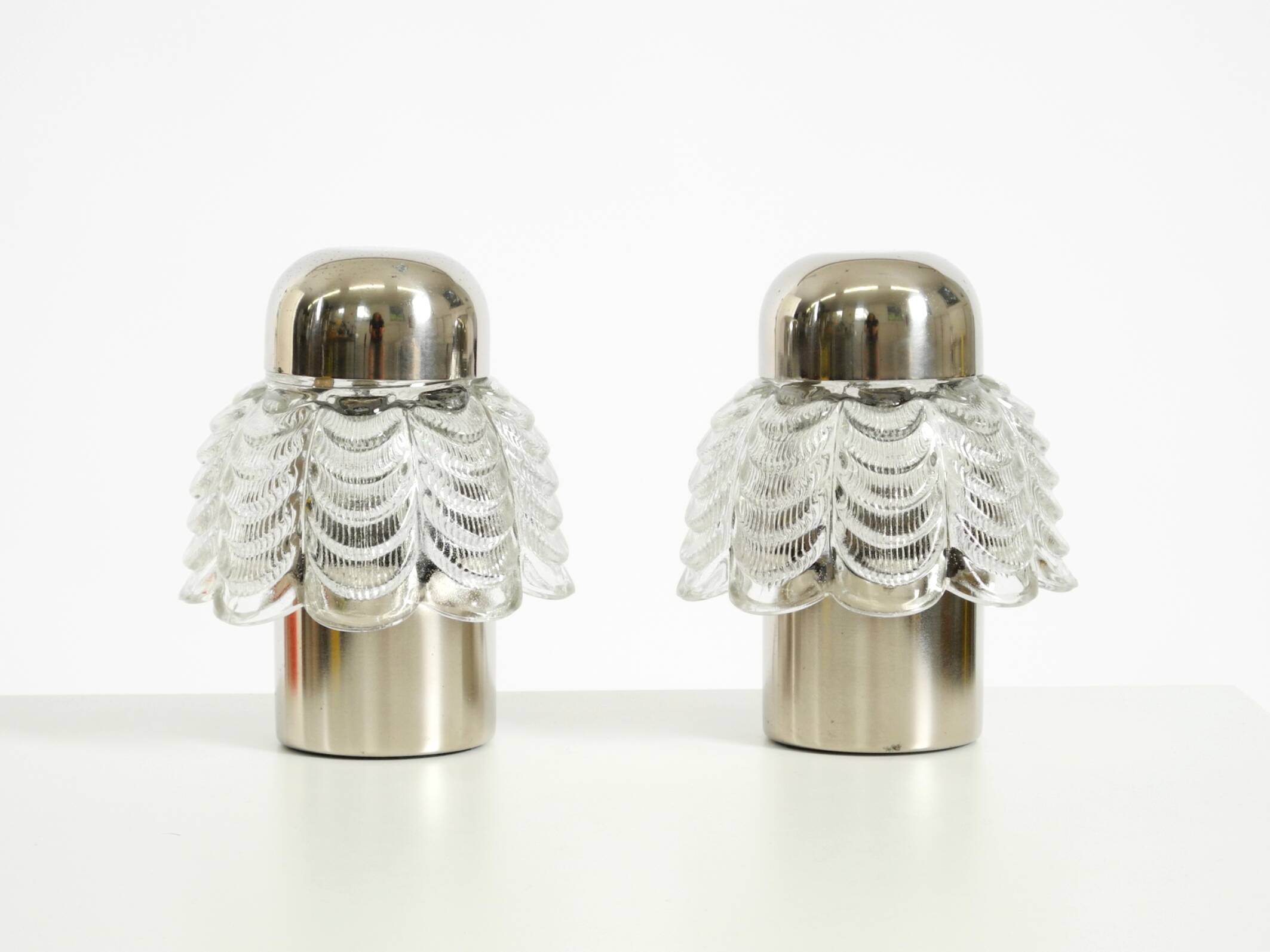 Two large, rare 1960s metal and glass table lamps by VEB Narva Leuchtenbau