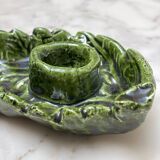 Small candle holder in green slip ceramic