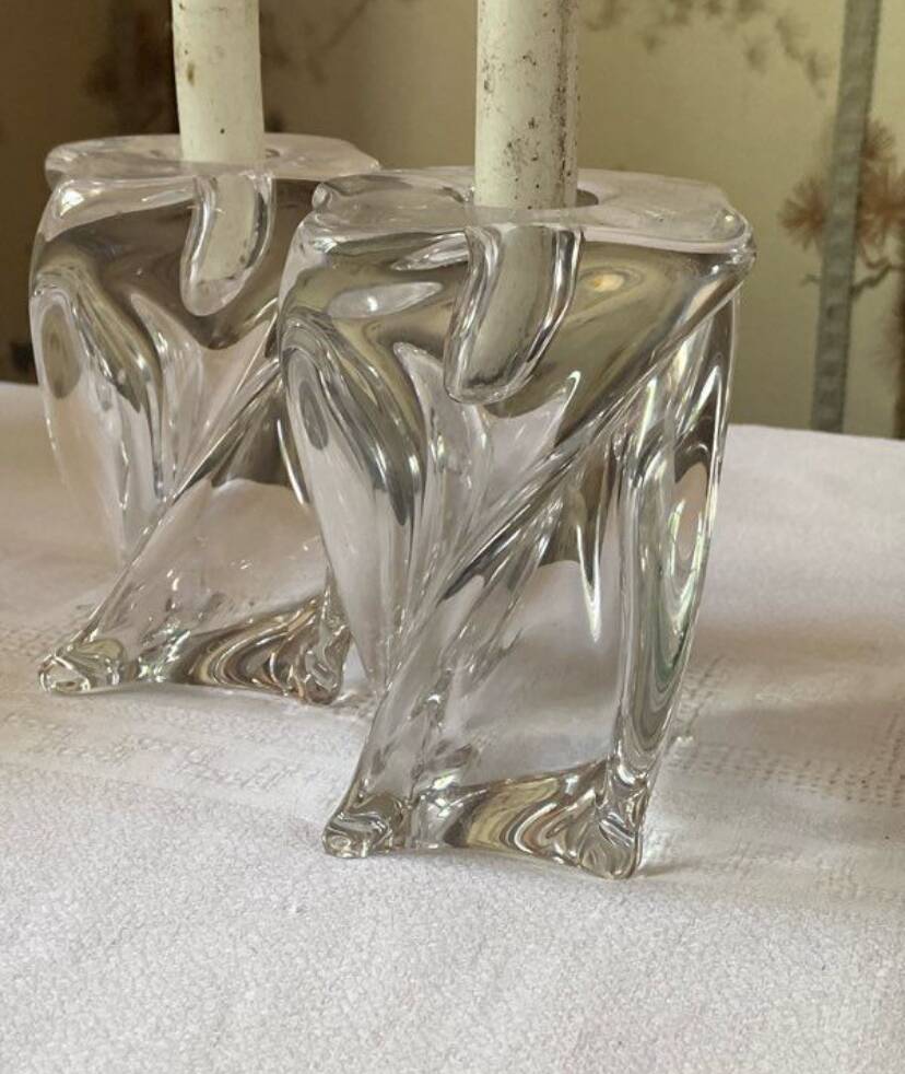 Pair of vintage Saint Louis crystal candlesticks from the 70s